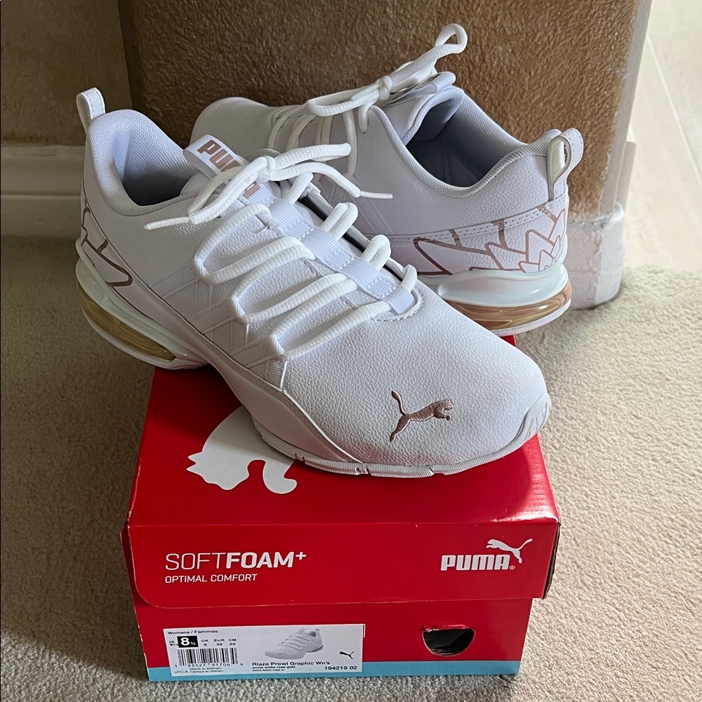 Puma White and Gold Women's Sneakers